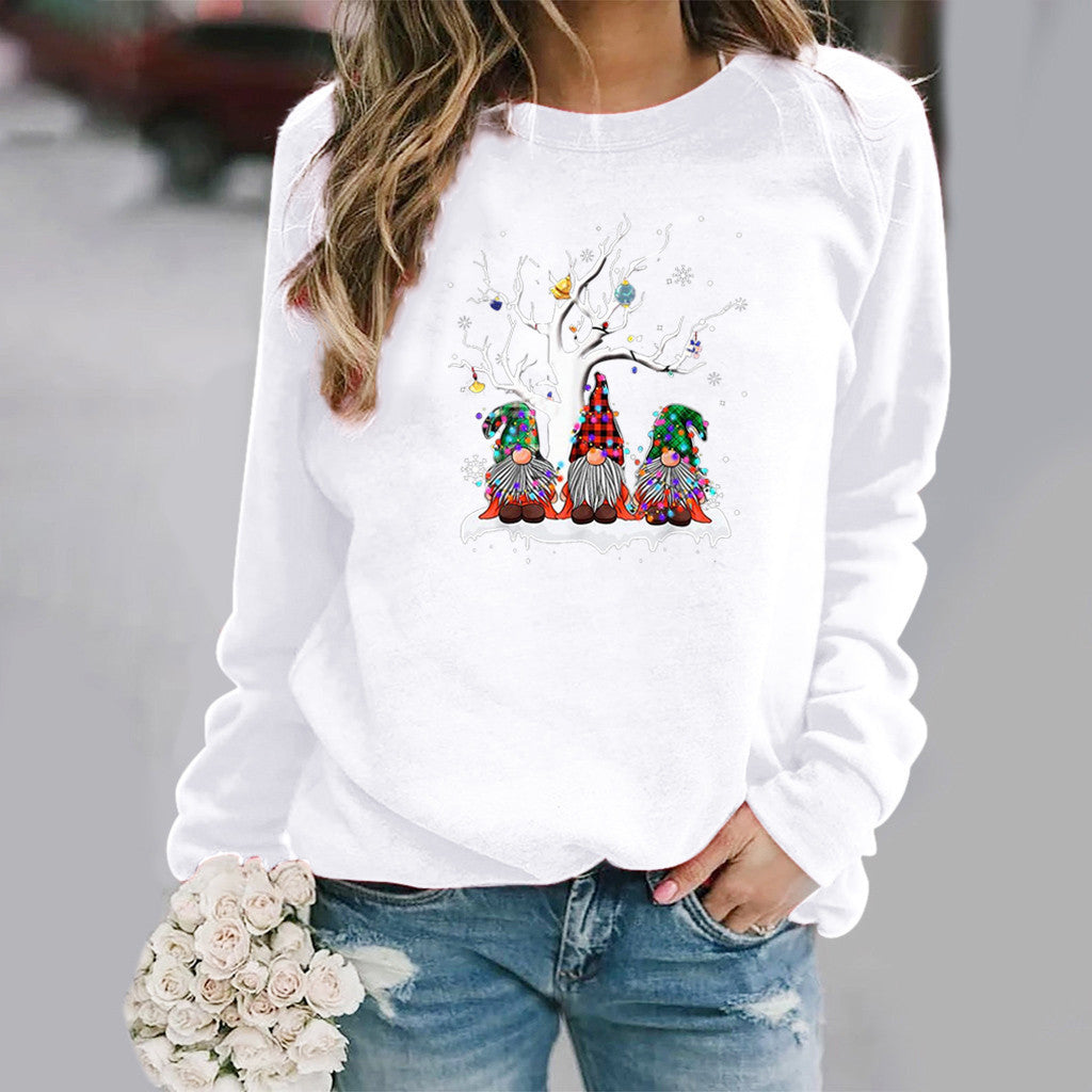 Christmas Holiday Casual Round Neck Sweatshirt - Women's Festive Tree Print Pullover