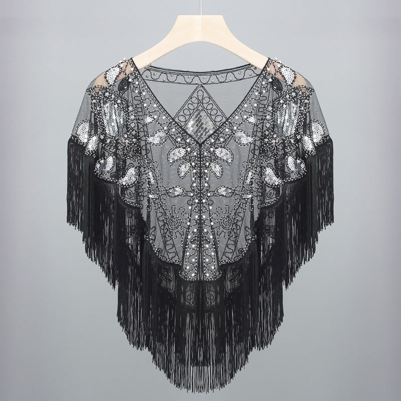 Women's Geometric Pattern Short Tassel Shawl - ChicVix