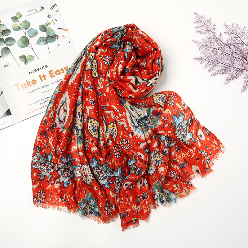 Retro Patchwork Bohemian Printed Cashew Scarf – Artistic, Ethnic Style with Warmth & Sun Protection