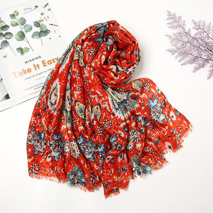 Retro Patchwork Bohemian Printed Cashew Scarf – Artistic, Ethnic Style with Warmth & Sun Protection