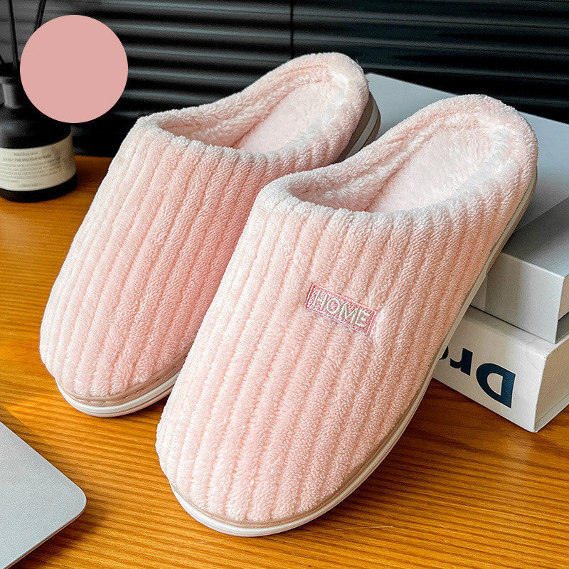 Solid Color Simple Cotton Slippers – Non-Slip Plush Winter House Shoes for Couples