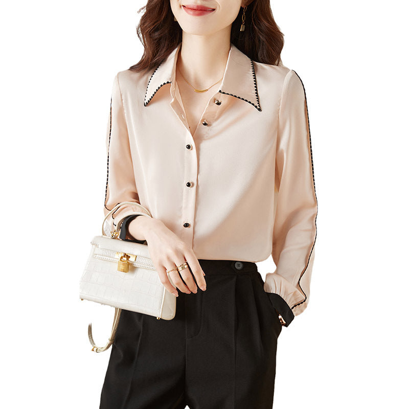 Satin Lapel Shirt Top for Women - ChicVix