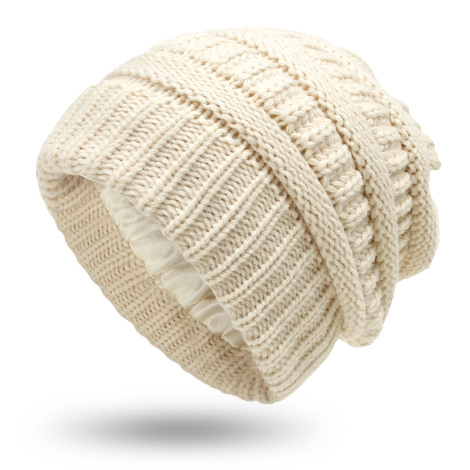 Warm Woolen Knit Satin Hat for Protective Hairstyles - ChicVix