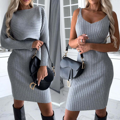 Chic 2-Piece Women's Long-Sleeved Top & Suspender Skirt Set