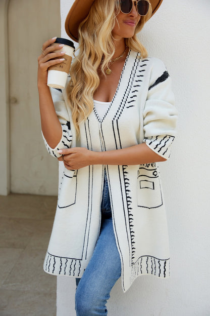 Fashionable Lazy Knit Jacquard Sweater Coat - ChicVix