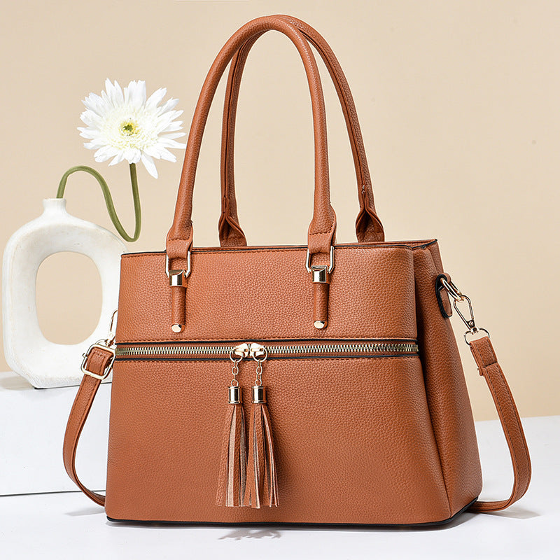 Women's Soft Leather Contrast Color Shoulder Bag - ChicVix