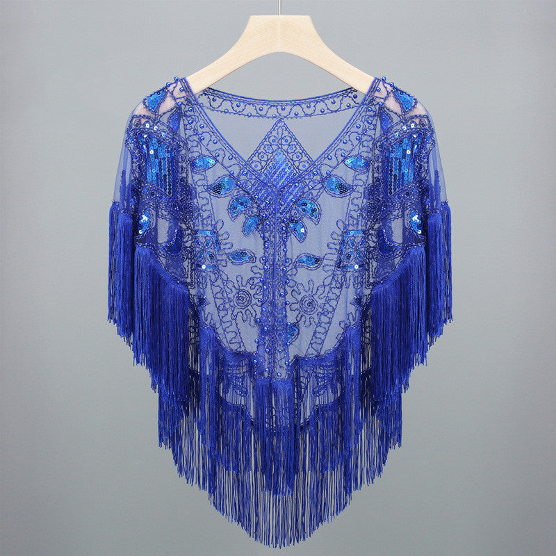 Women's Geometric Pattern Short Tassel Shawl - ChicVix