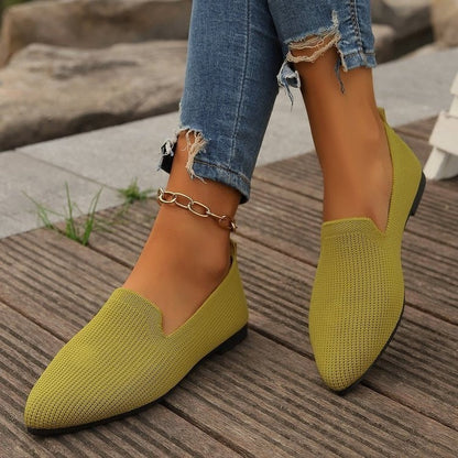 Slip-on Low-cut Breathable Pointed Flying Woven Flat Pumps Women - ChicVix