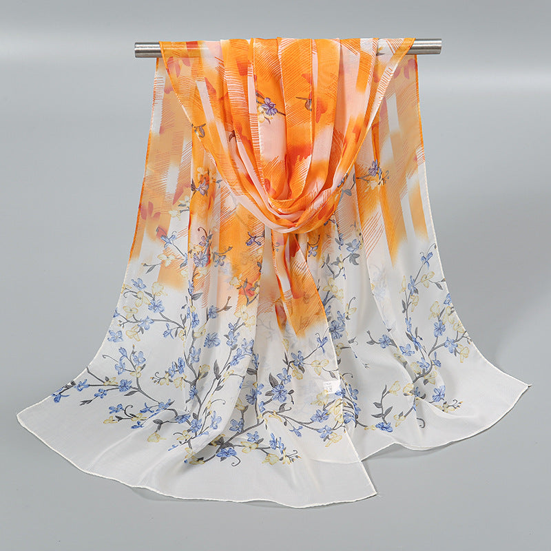 Little Chiffon Small Silk Scarf for Women – Elegant Printed Design, Lightweight & Versatile