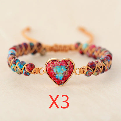 Red Emperor Stone Peach Heart Love Braided Bracelet for Men - ChicVix