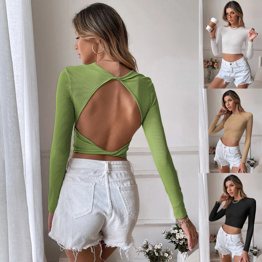 Sexy Backless Casual Slim Knit Long Sleeve T-Shirt Top