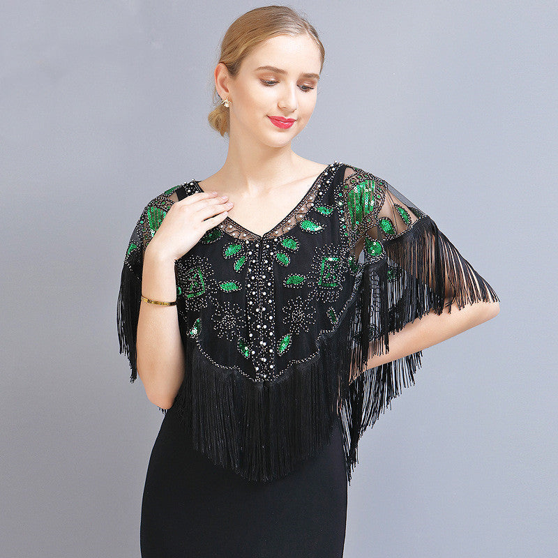 Women's Geometric Pattern Short Tassel Shawl - ChicVix