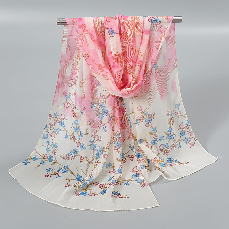 Little Chiffon Small Silk Scarf for Women – Elegant Printed Design, Lightweight & Versatile