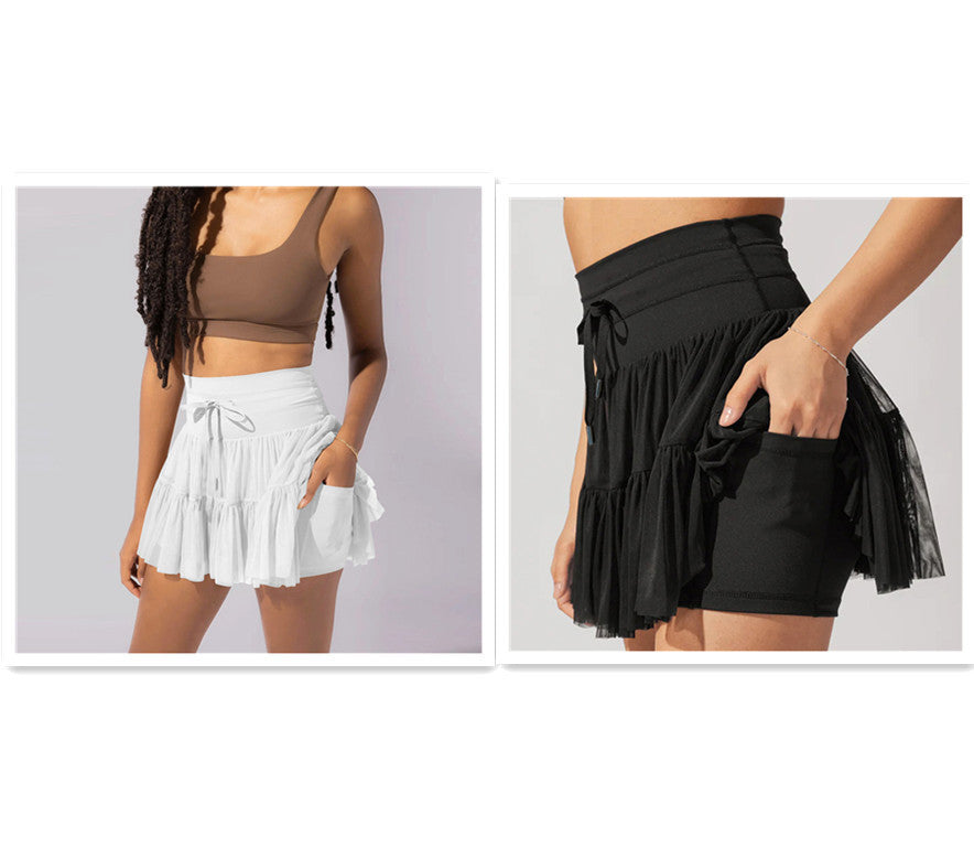 High Waist Dress Lace-up Sports Skirt with Anti-Exposure Safety Pants – Summer Fashion Pleated Skirt for Women - ChicVix