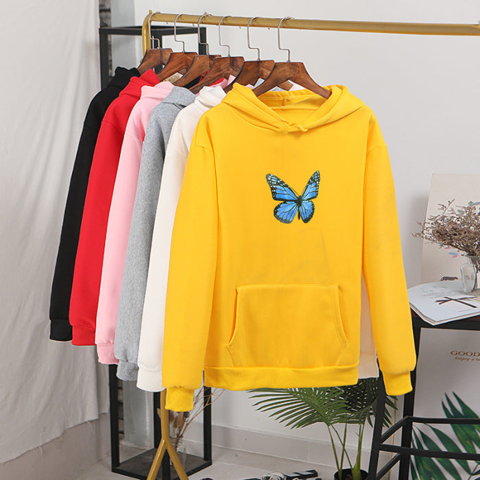 Thickened Fleece-Lined Butterfly Print Sweater for Autumn and Winter - ChicVix