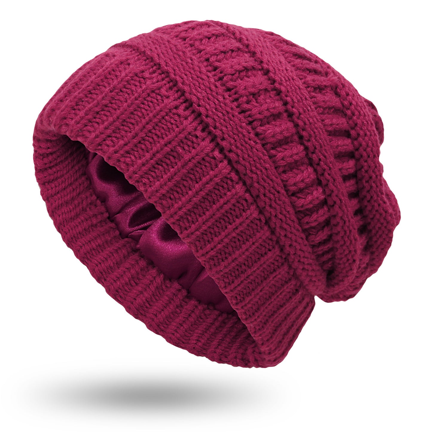 Warm Woolen Knit Satin Hat for Protective Hairstyles - ChicVix