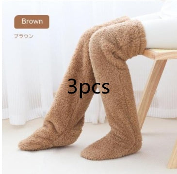 Over Knee High Fuzzy Long Socks – Winter Warm Cold-Proof Stockings for Home & Sleep - ChicVix