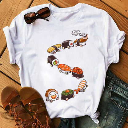 Summer Women Cute Sushi Hug Short Sleeve T-shirts - ChicVix