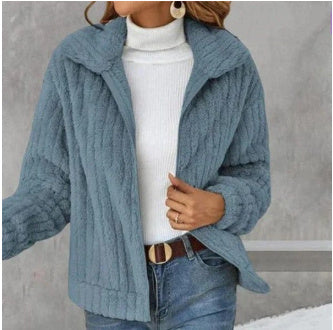 Women's Thick Fleece Lapel Cropped Jacket – Warm and Trendy Outerwear