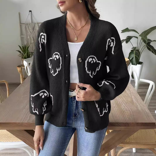 Women's Casual Halloween Button-Up Sweater Coat