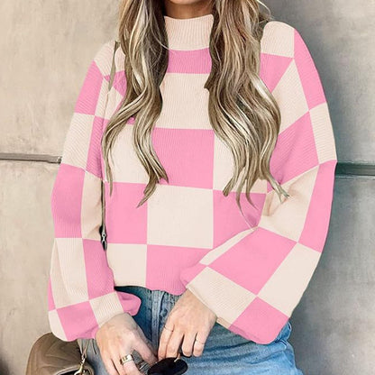 Women's High Collar Striped Rib Sweater