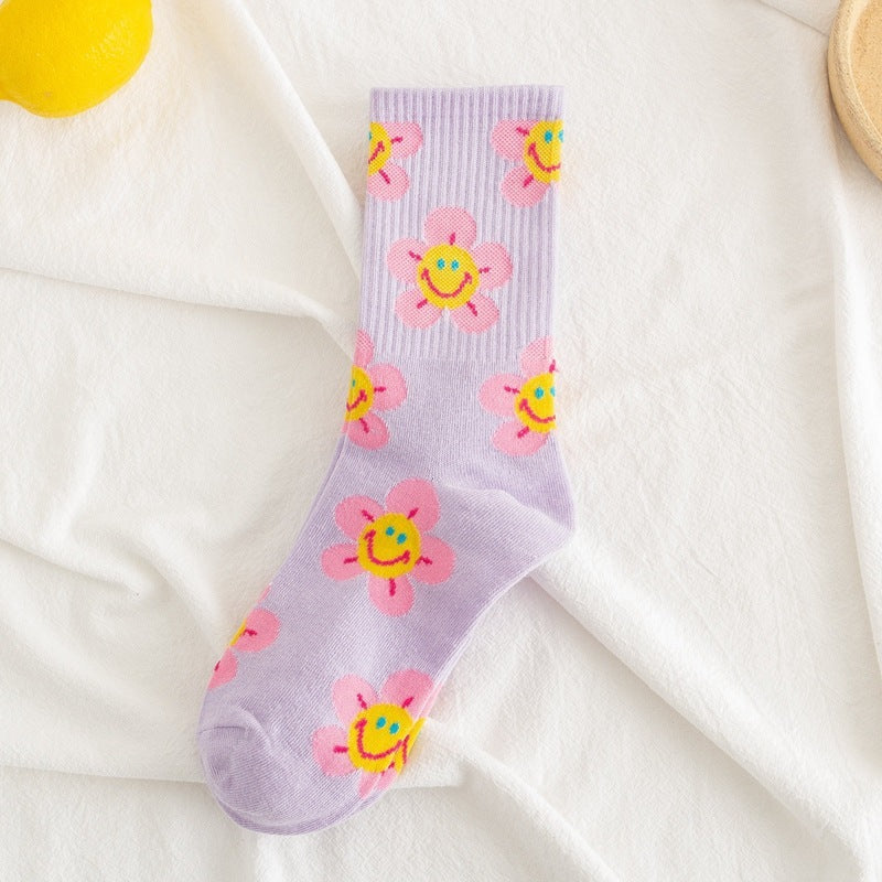 Women's Sunflower Jacquard Middle Tube Socks - ChicVix