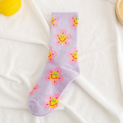 Women's Sunflower Jacquard Middle Tube Socks - ChicVix