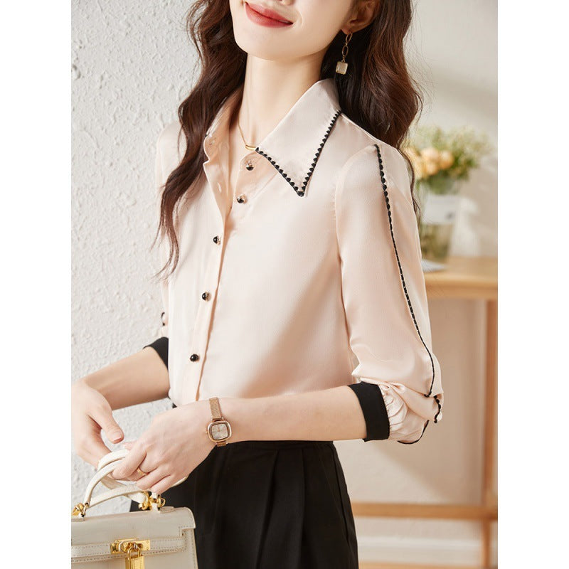 Satin Lapel Shirt Top for Women - ChicVix